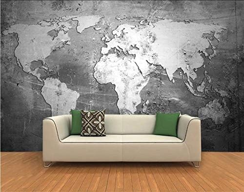 XLMING Graue Weltkarte Bilder Küche Esszimmer Arbeitszimmer Wohnzimmer TV Hintergrund Wand 3D Tapete-350cm×256cm