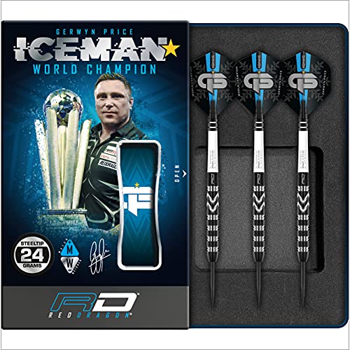 RED DRAGON Gerwyn Price Iceman Special Edition Weltmeister 24 Gramm Wolfram Darts Set mit Flügen und Stielen