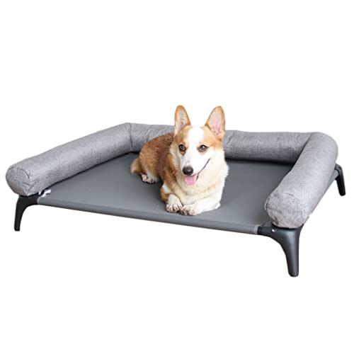 Erhöhtes Hundebett, erhöhtes Hundebett, erhöhtes Hundebett im Freien mit Nackenrolle for große Hunde (Color : Black Gray, S : 68 * 52 * 12.5cm)