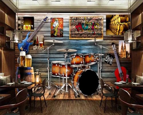 Vintage Guitar Barrel Bier 3D Tapete Poster Restaurant Schlafzimmer Wohnzimmer Sofa TV Dekorative Wand-400cm×280cm