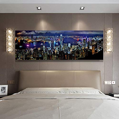 Landschaft Poster und Drucke Wandkunst Leinwand Hong Kong City Nachtszene Dekorative Bilder für Schlafzimmer Dekor 50x150cm Rahmenlos