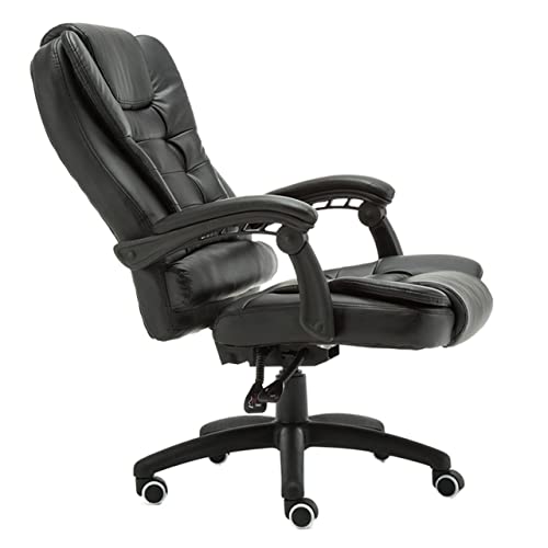 Bürostuhl Ergonomischer Bürostuhl aus schwarzem Leder, drehbarer Chefbürostuhl, Schreibtischstuhl, PC-Stuhl mit Rollen und ergonomischer Stütze, Kippfunktion, gepolstert mit Leder Schreibtischstuhl