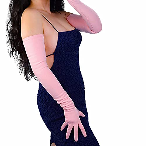 DooWay Modische extra lange Abendhandschuhe aus Velourslederimitat, Rosa, 70 cm, Winter, warme Handschuhe, Cosplay-Zubehör