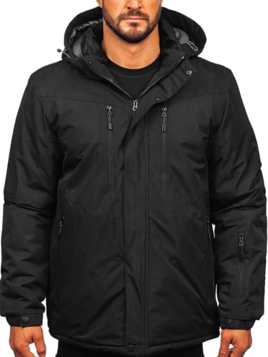 BOLF Herren Winterjacke Steppjacke Gefüttert Übergangsjacke mit Kapuze Daunenjacken-Optik Puffer Wärm Winter Freizeit Outdoor Casual Style 22M320 Schwarz XXL [4D4]