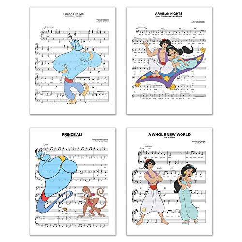 Picture This Prints Aladdin Fotos – Set von 4 Musiknoten (20,3 x 25,4 cm) – Prinzessin Jasmin Genie Au