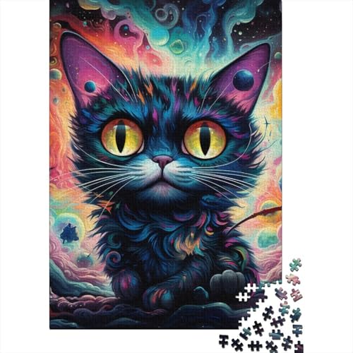 Magic Art Cat Holzpuzzle für Erwachsene und Jugendliche von Art Jigsaw Puzzles für Erwachsene, 1000 Teile, Stressabbau, schwierige Herausforderung 29,53x19,69 Zoll