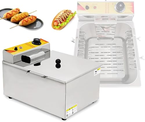 12L Elektrische Hot Corn Dog Fritteuse, Kommerzielle Käse Hot Dog Sticks Fritteuse 8 Stück Wurstbratgerät mit Einstellbarer Temperatur