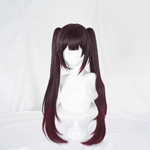 WCCNKK Anime Cosplay Perücke, Honkai Star Rail Sparkle Perücke, 70 cm Lange Schwarze Und Rote Zwillingspferdeschwänze, Mit Kostenloser Perückenkappe, Für Party Alltag Halloween Perücke Cosplay