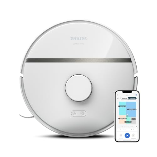 Philips Domestic Appliances Homerun Serie 3000 Saug-Wischroboter, ultrastarke Saugleistung (4000 Pa), Lasernavigation, 230 Minuten Laufzeit, weiß, Saugroboter, App, Alexa, XU3000/02