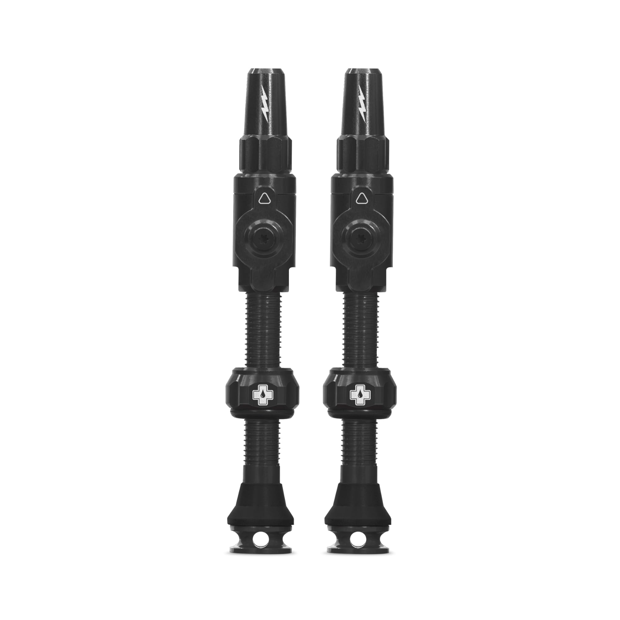 Muc-Off Big Bore Lite Tubeless Valves, Black 45mm - Precision Engineered Dust Caps for Bikes with Revolutionary Airflow Technology - Presta Valve Caps for Tubeless MTB/Road/Gravel Bikes