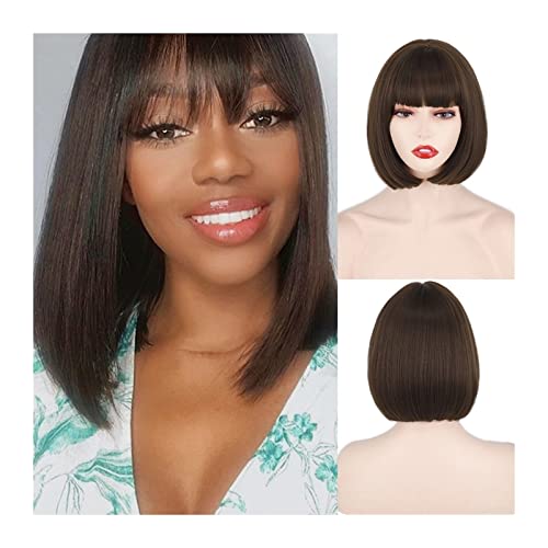 Perücken 11 Zoll kurze Bob-Perücken mit Pony for Frauen, Hochtemperatur-Faser-Synthetik-Perücke mit geradem Kurzhaar for den täglichen Cosplay-Party-Weihnachtsgebrauch Damenperücke (Color : 005, Siz