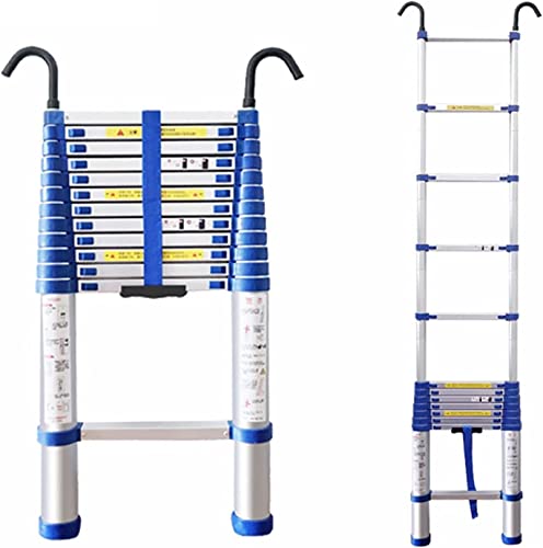 5 m Teleskopleiter/Aluminium-Teleskopleiter mit Haken, 8 m/7 m/6 m/5 m/4 m/10 Fuß/2 m/1 m hohe Teleskop-Ausziehleitern für Arbeiten im Freien auf dem Dachboden zu Hause, 330 Pfund Tragkraft (Größe: