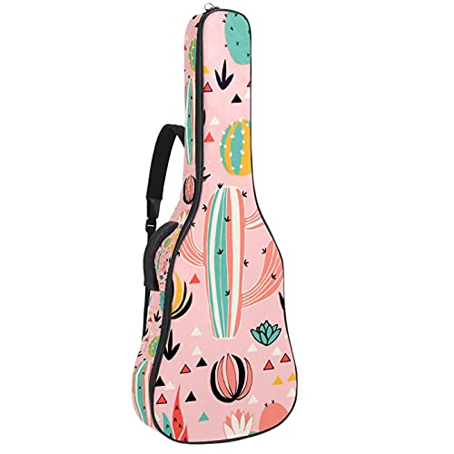 Akustische Gitarrentasche mit mehreren Taschen Dicke Polsterung Wasserdichter Gitarrenkoffer Gig Bag 108,9x42,9x11,9 cm，Schöne Blumen Kakteen und Dreiecke