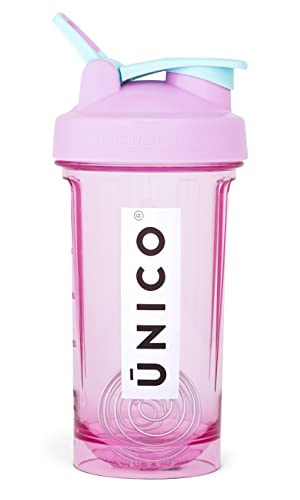 UNICO Crystal Purple Shaker-Flasche – 680 ml – extra langlebig,auslaufsicher,Tritan-Kunststoff BPA-frei,gebogener Boden für einfache Reinigung,niedliche Shaker-Flaschen,Protein-Shaker mit Rührball