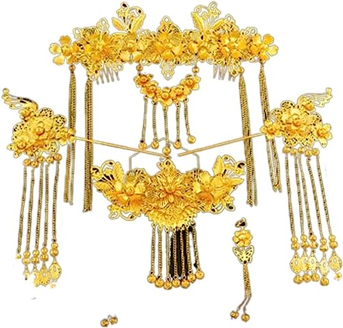 Haargabel, Braut-Haarnadeln, Hanfu-Haarstäbchen, traditioneller chinesischer Haarschmuck, Stil Vintage chinesischer Kopfschmuck, Kopfschmuck, Gold, chinesischer Haarschmuck, Brautkrone, Ornament, Kopf