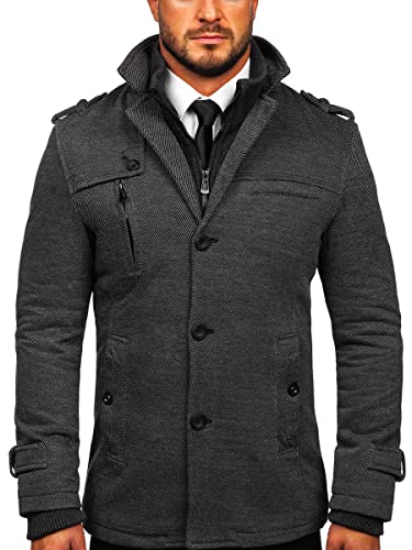 BOLF Herren Wintermantel Kurzmantel Winterjacke Trenchcoat Mäntel Übergangsmantel Übergangsjacke Stehkragen Reverskragen Wollmischung Elegant Business Warm Gefüttert 88802 Grau L [D4D]