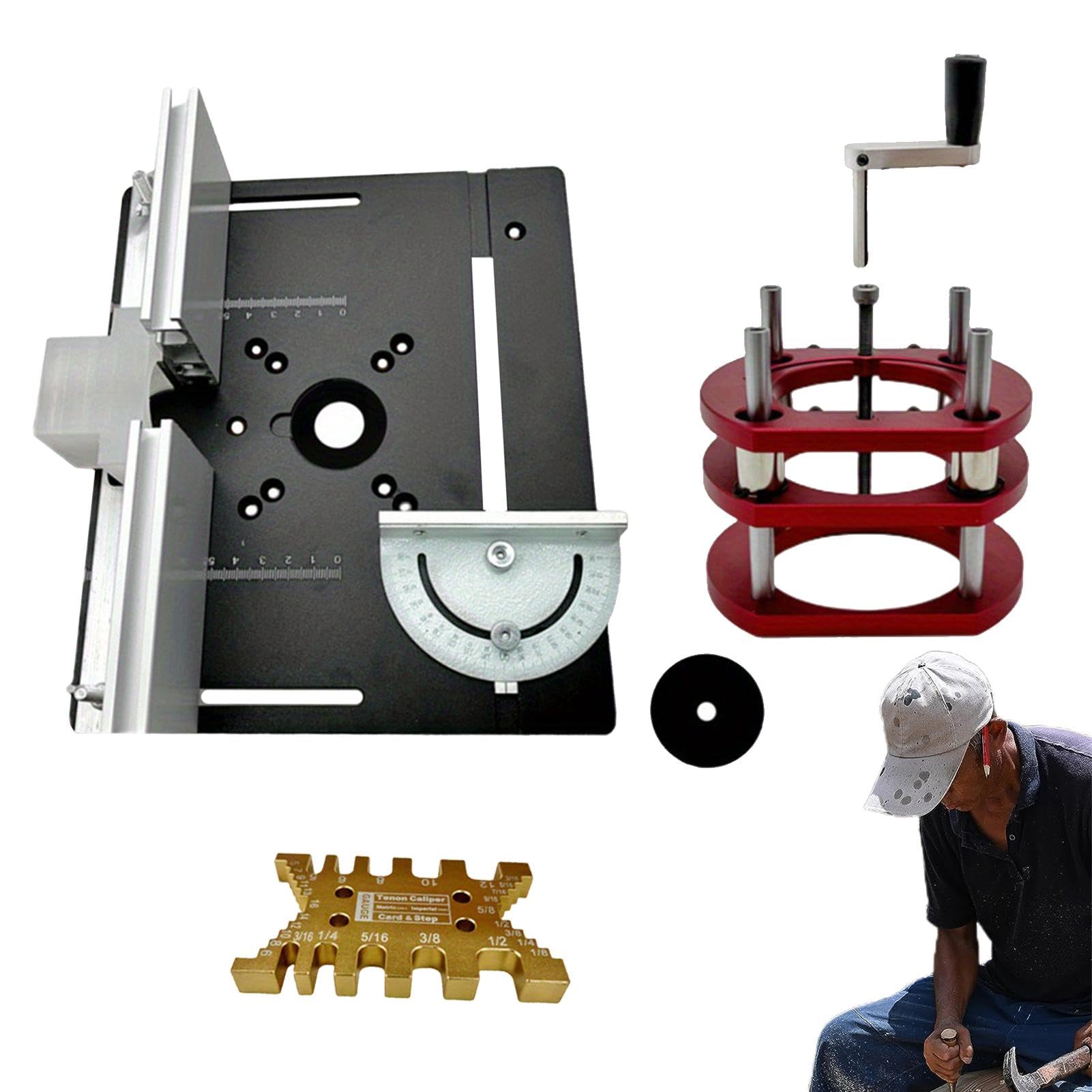 Router-Metall-Router-System-Kit, Metall-Router-Hebesystem - Holzbearbeitungs-Frästisch-Einlegeplattenbasis,Aluminium-Router-Lift-Oberplatte, Holzbearbeitungs-Tischeinsatz, manuelles Hebesystem