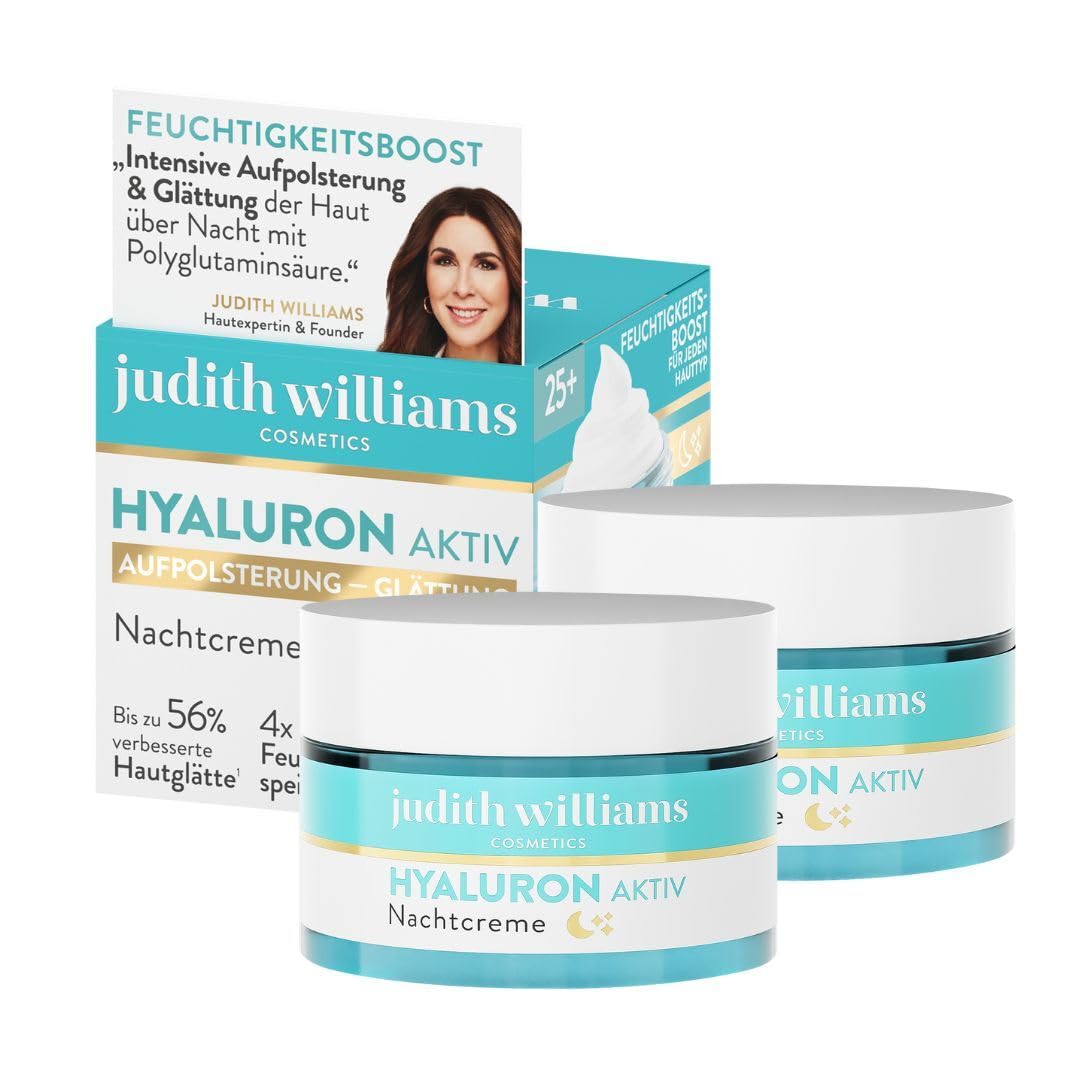 Judith Williams Cosmetics Hyaluron Aktiv Nachtcreme Set 2-tlg, Hyaluron Aktiv Nachtcreme-Set, straffende Anti-Aging Feuchtigkeitspflege für das Gesicht mit Hyaluron, gegen trockene Haut & Falten