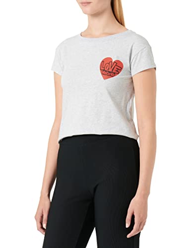 Love Moschino Damen Boxy Fit Short Sleeves With Red Heart Print T Shirt, Melange Light Gray, 40 EU