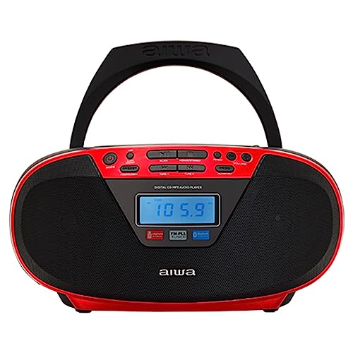 Aiwa BBTU-400RD: Tragbares CD-Radio mit Bluetooth und USB, Farbdisplay, RDS, FM PLL, Weckerfunktion, Farbe: Rot