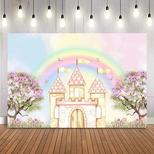 Schloss Cartoon Fotografie Hintergrund geboren Kinder Geburtstag Baby Party Foto Hintergrund Dekoration Requisiten 210X150cm