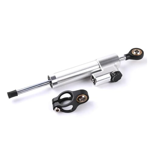 Dämpfer Lenkungsstabilisator Lenkungsdämpfer Stabilisator Hub Universal Motorrad Einstellbar Für Motorräder Sport Bike Elektrische Roller CNC-Halterung(Silver with Black)