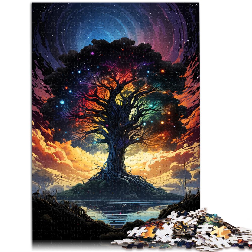 Puzzle mit Psychedelischer Malerei, Sternenbaum-Puzzle für Erwachsene, 1000-teiliges Puzzle, Holzpuzzle, Familienspaß-Puzzle, 1000 Teile (50 x 75 cm)