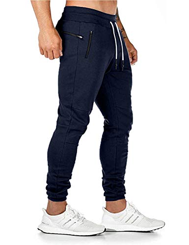 SOMTHRON Herren Elastische Taille Gürtel Baumwolle Jogging Sweat Hosen Plus Size Mode Lange Sports Cargo Hosen Shorts mit Taschen Joggers Activewear Hosen M-4XL（Blue-New,XL）