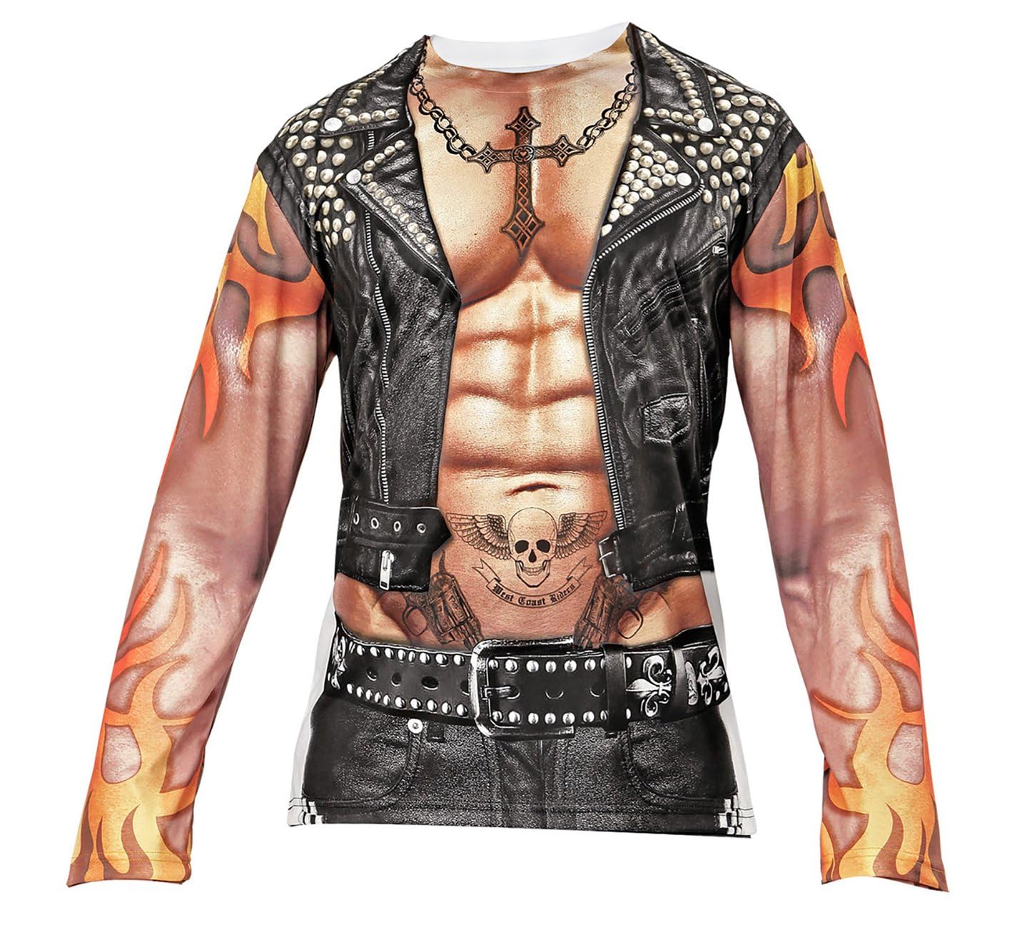 W WIDMANN MILANO Party Fashion - Kostüm Biker / Rocker, Fotosublimation bedrucktes T-Shirt, Gang-Mitglied, Motto-Party, Karneval