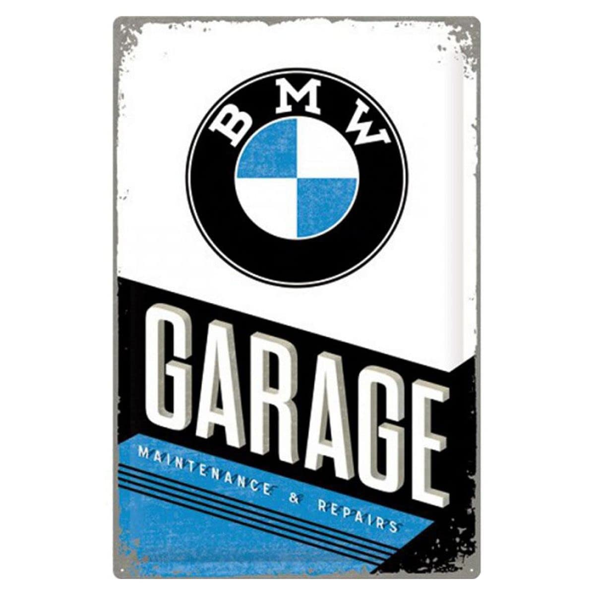 Nostalgic-Art Retro Blechschild, 40 x 60 cm, Original Lizenzprodukt (OLP), BMW – Garage – Geschenk-Idee für BMW Accessoires Fans, aus Metall, Vintage Design