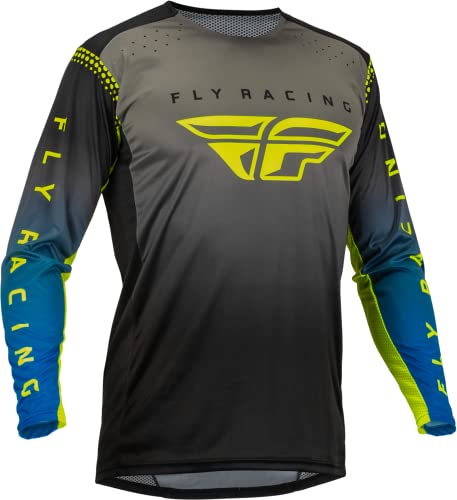 Fly Racing 2023 Lite Trikot für Erwachsene (Grau/Blau/Warnschutz, Größe L)