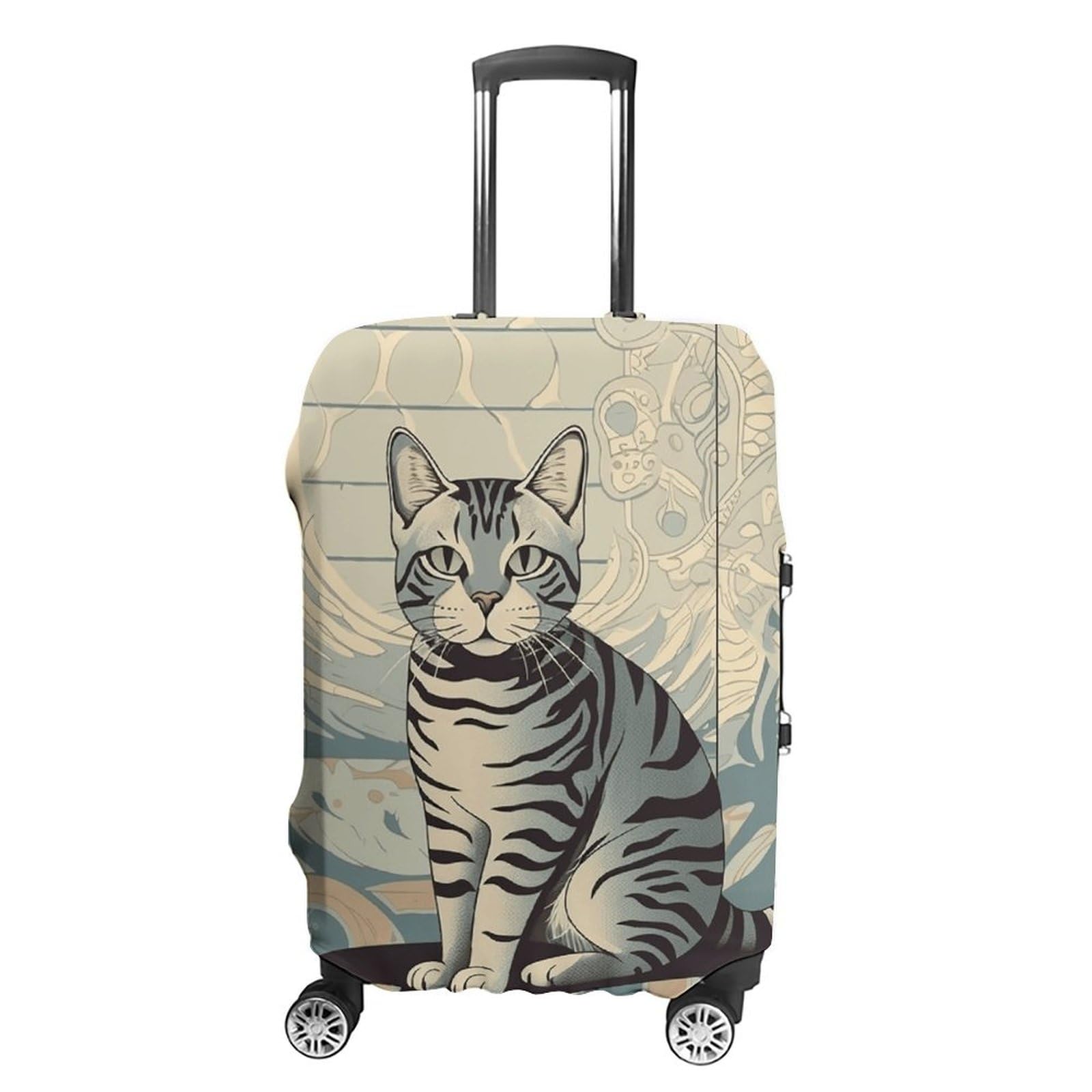 CSGJMYGS Reisegepäckabdeckung, elastisch, waschbar, modisch, kratzfest, Grau, getigerte Katze, Koffer-Schutz, passend für 45,7 - 81,3 cm Gepäck, Stil 1, L