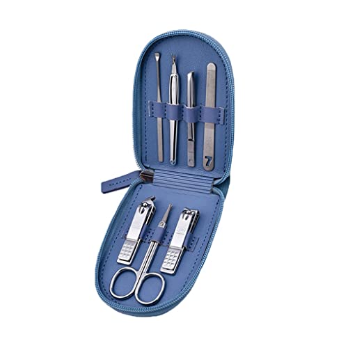 Zehennagelknipser 7 Stück Set Nagelschnipper Set Nagel Clippers Pediküre Kit Nagelfeile Nagel Clippers Maniküre Schönheit Kit mit tragbarem Blau Pu. Ledertasche Nagelknipser-Set