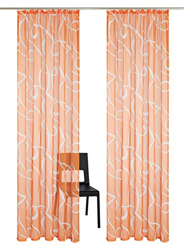 1 Stück Gardine mit Druck Design Vorhang Transparent Voile Vorhänge (BxH 140x245cm, Orange mit Kräuselband)