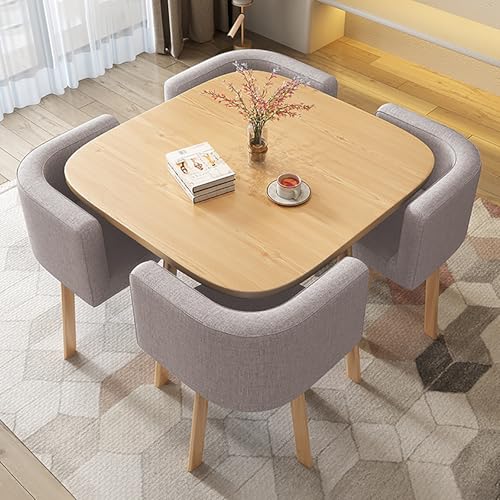 Yqyc 80 cm Esstisch mit 4 Stühlen Essgruppen, Moderner Konferenztisch und 4 Stühle-Set, Empfangstisch- und Stuhl-Kombination, für Lounge, Wohnzimmer, Küche(Grau)