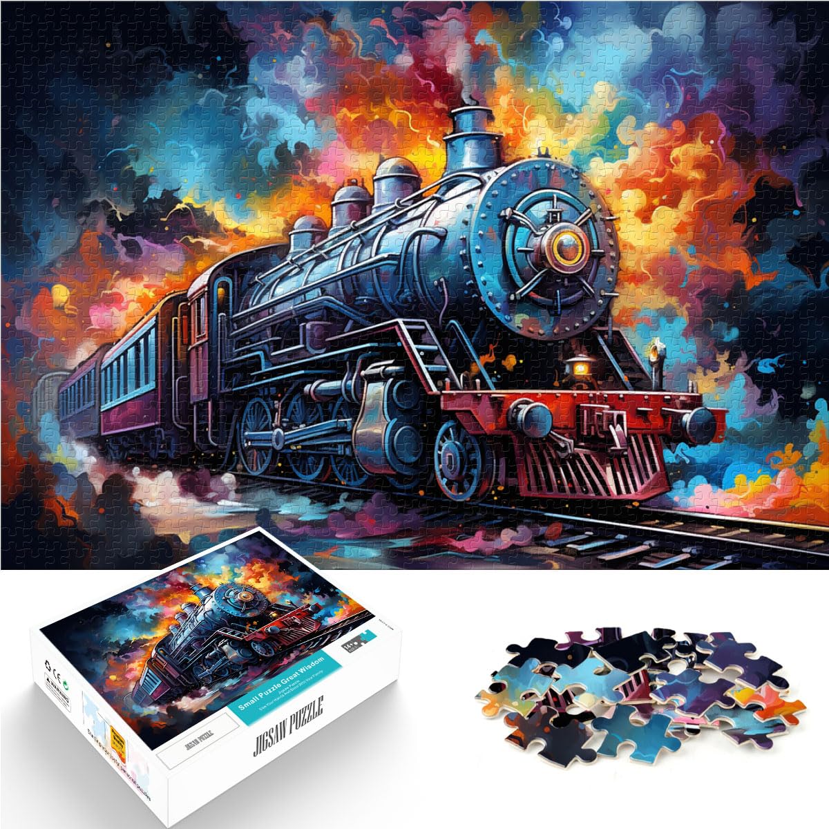 Puzzles, Geschenke, Spielzeuge. EIN Zug, der durch Puzzles für Erwachsene Fahren kann. 1000-teiliges Holzpuzzle als Geschenk für die ganze Familie und die 1000 Teile (50 x 75 cm)