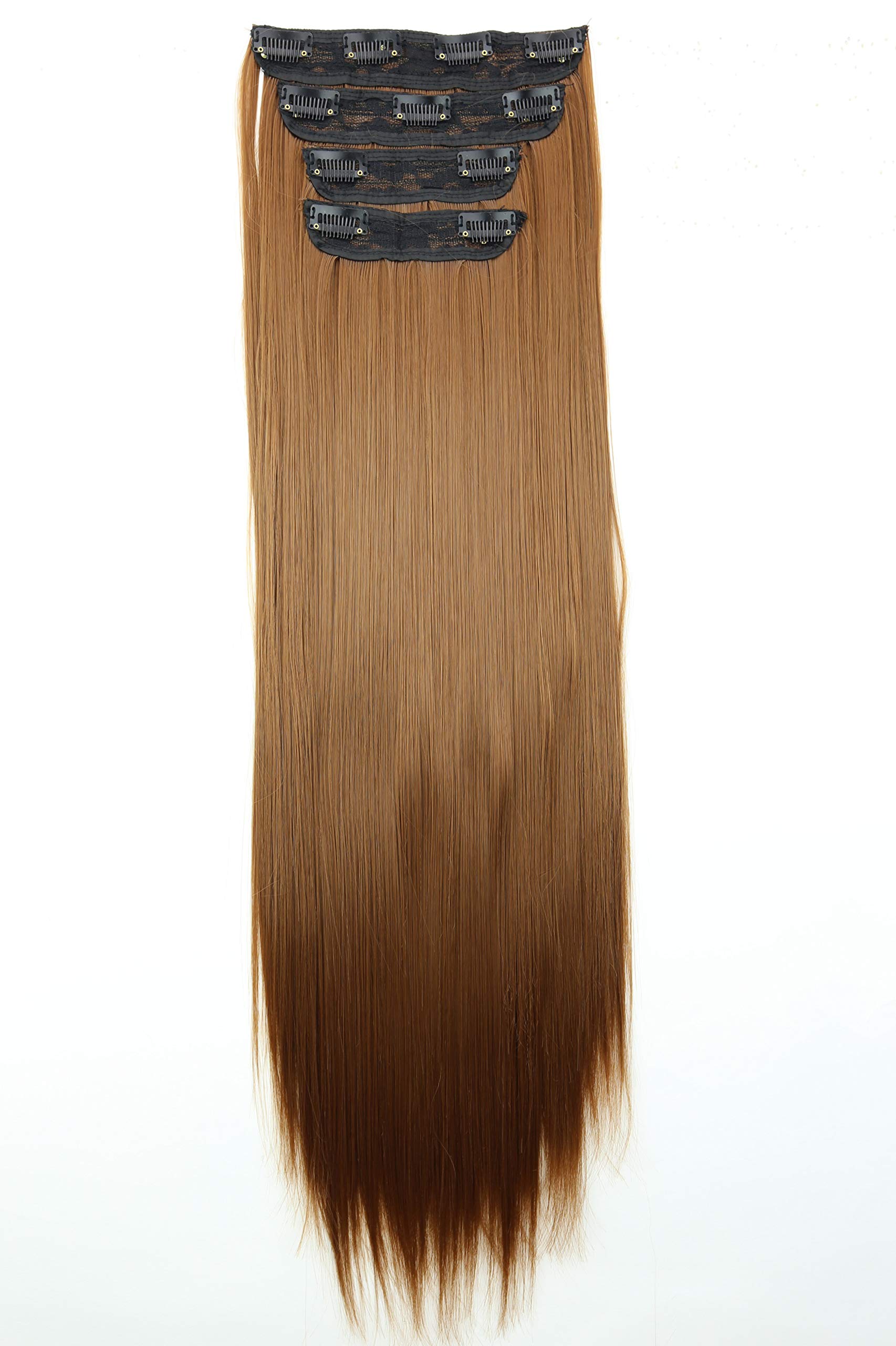 CAISHA XXL 60cm 4 Teile Set CLIP IN EXTENSIONS Haarverlängerung Haarteil Voluminös Glatt Hellbraun CES304