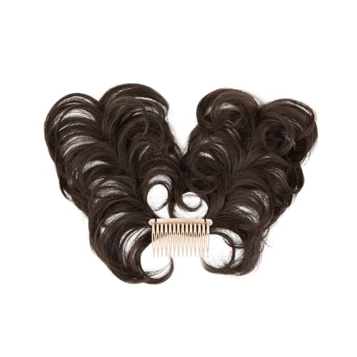 Haarteil Synthetisches, unordentliches Dutt-Haarteil, seitlicher Kamm, Clip-in-Haarknoten, natürlich, gerade, vielseitig, verstellbare Stile, Haarteil for Frauen Haarverlängerung(Dark Brown)