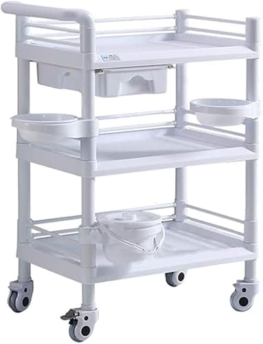 LASTRAN Küchenaufbewahrungswagen, Großer Mobile Trolley, 3-Tier Rolling Storage Trolley, Beauty Salon Trolley, Abs Practical Service Trolley/Weiß