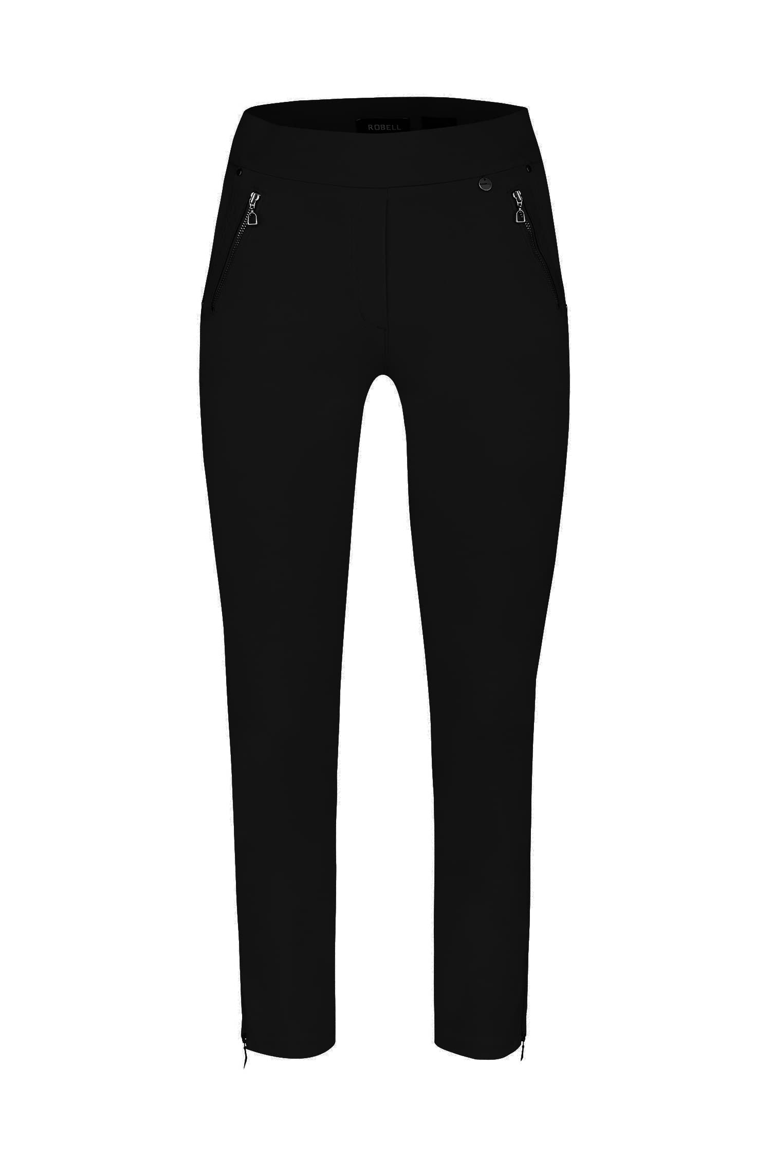 Robell Style NENA09-7/8 Stoffhose Damen high Waist - Damenhose mit Gesäßtaschen - Bengaline Stoff Hose mit Reisverschluss am Beinabschluss -Damenhose mit schmalem Bein - Schwarz, 46