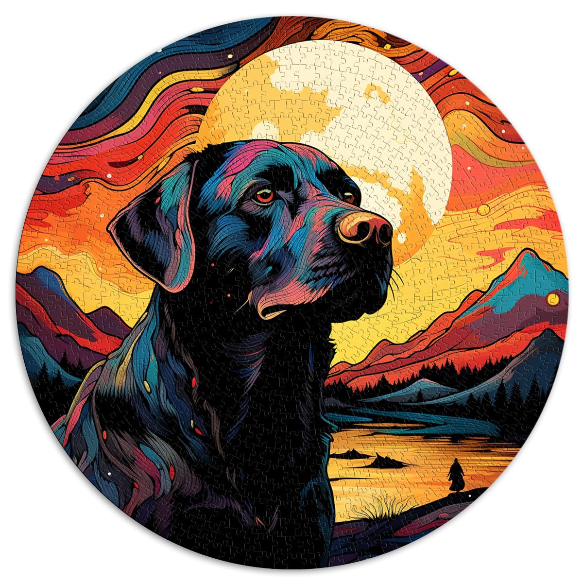 Puzzlespiele Leuchtend bunter Labrador auf dem Planeten. Lustige Puzzles für Erwachsene 1000 Teile 67,5 x 67,5 cm. Puzzles für Lernspiele, Herausforderungsspielzeug