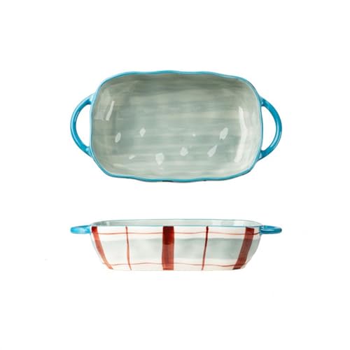 Auflaufform 560ML Große Kapazität Keramik Backform Hause Backen Backen Reis Schüssel Salat Schüssel Suppe Platte Backform(Blue,560ml)