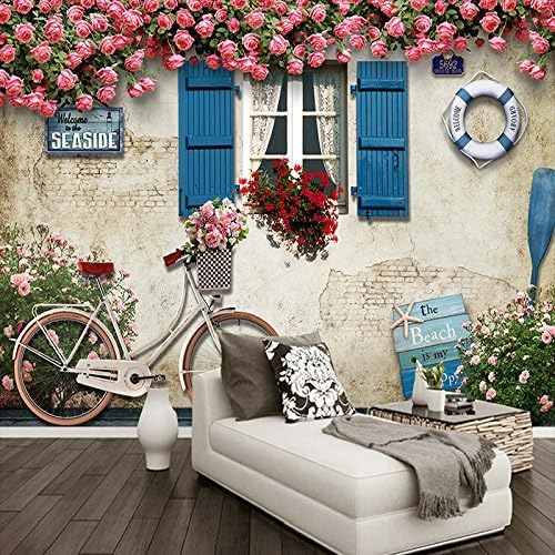 Vintage Architektur Mauerblümchen Fahrrad Poster Restaurant Dekoration 3D Tapeten Wanddekoration Fototapete Sofas Wohnzimmer Wandbild Schlafzimmer-430cm×300cm