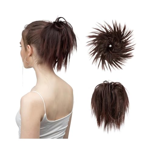 Haarteil Synthetisches Kunsthaar, unordentlicher Dutt, Chignon, elastisches, flexibles Band, Haargummi, lockiges Haarteil, synthetische Verlängerung Haarverlängerung(4T33)