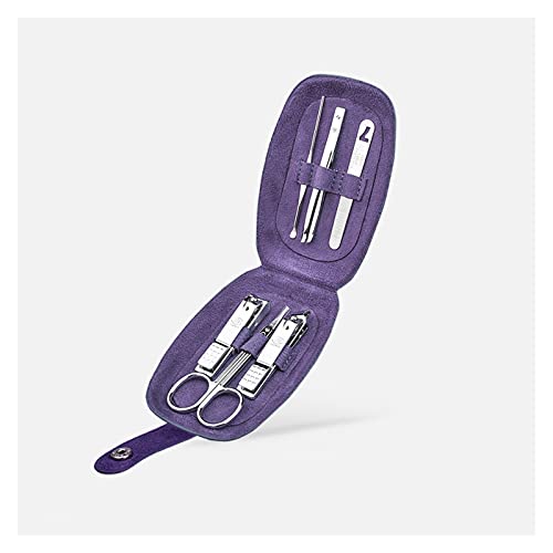 Fingernagelknipser-Set Nagelknipser, Mini-Maniküre-Set, Nagelknipser-Set, 6-in-1-Edelstahl-Pediküre-Pflege-Pflegeset mit tragbarem Reiseetui Nagelpflegesets (Color : Purple)