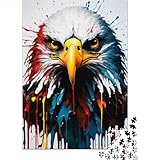 Tropfende Farbe Adler Kunst Holzpuzzle für Erwachsene Puzzle Spielzeug Kunstpuzzle für Erwachsene 1000 Teile Holzpuzzle für Erwachsene Teenager (Größe: 75 x 50 cm)