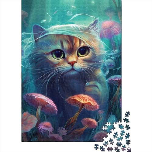 Unterwasserkatze Holzpuzzle für Teenager Geschenke Kunstpuzzle für Erwachsene 1000 Teile Ganze Familie Und Die 75x50cm