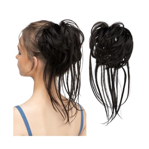 Haarteil Synthetische elastische Messy Bun-Haarteile, lockiges Haargummi, schwarz, blond, braun, Chignon-Band, Hochsteckfrisur, Donut for Frauen, natürliches Kunsthaar Haarverlängerung(Off Black)