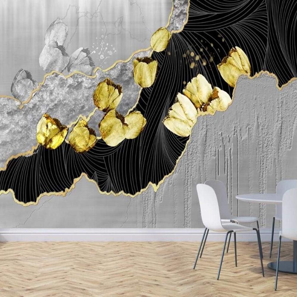 Goldene Tulpe Schwarze Linie 3D Tapete Poster Restaurant Schlafzimmer Wohnzimmer Sofa TV Dekorative Wand-250cm×170cm