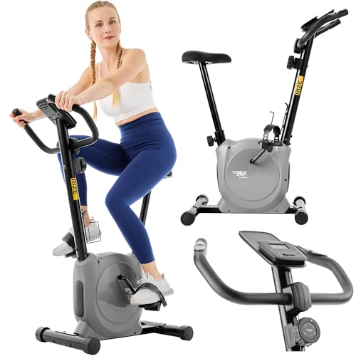 TREX SPORT Heimtrainer Fahrrad TX-350MB RIZE | Hometrainer Fahrrad |Pulssensoren, extrem leises Magnetbremssystem mit 10 Widerstandsstufen, 5 Sitzhähen, 120 kg belastbar (GRAY MARBLE)